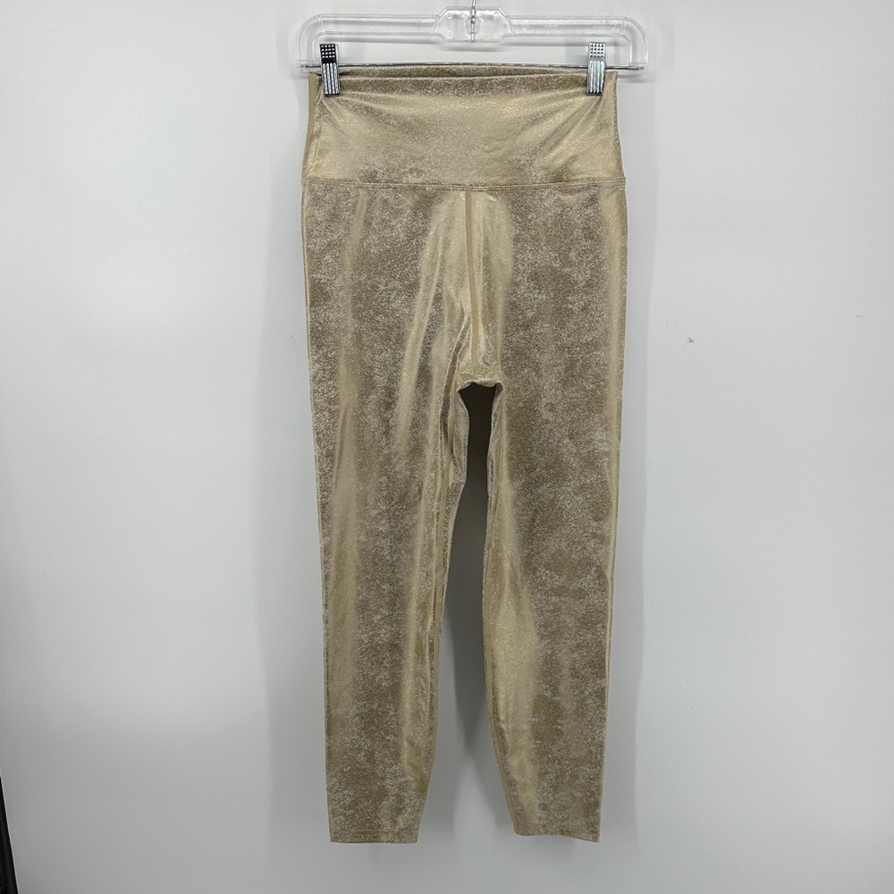Carbon38 Sporty Athleisure Edge Glam Sleek High Waist Metallic Gold Leggings SzM
